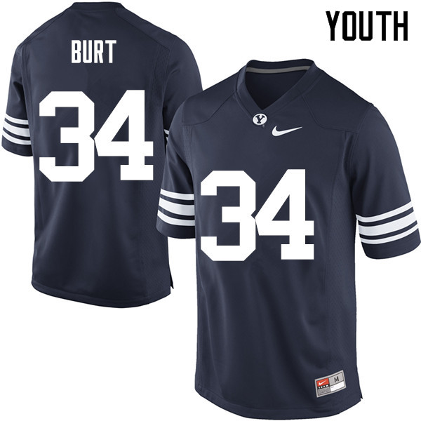 Youth #34 Riley Burt BYU Cougars College Football Jerseys Sale-Navy